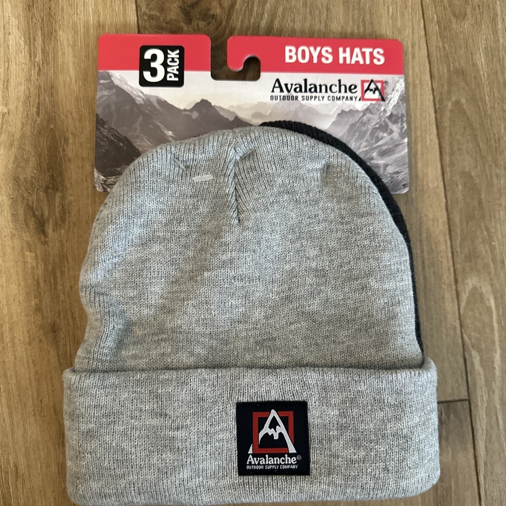 Avalanche Kids Winter Beanie Hats 3 Pack Knit Cuffed Cap Warm‎ Gray Black OS